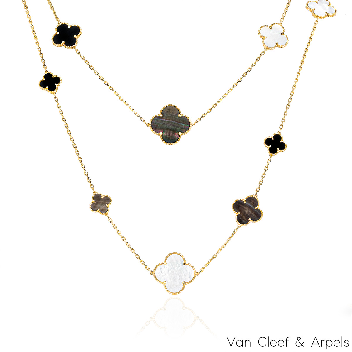 Van Cleef & Arpels Yellow Gold Mother of Pearl & Onyx Magic Alhambra Necklace VCARD79400